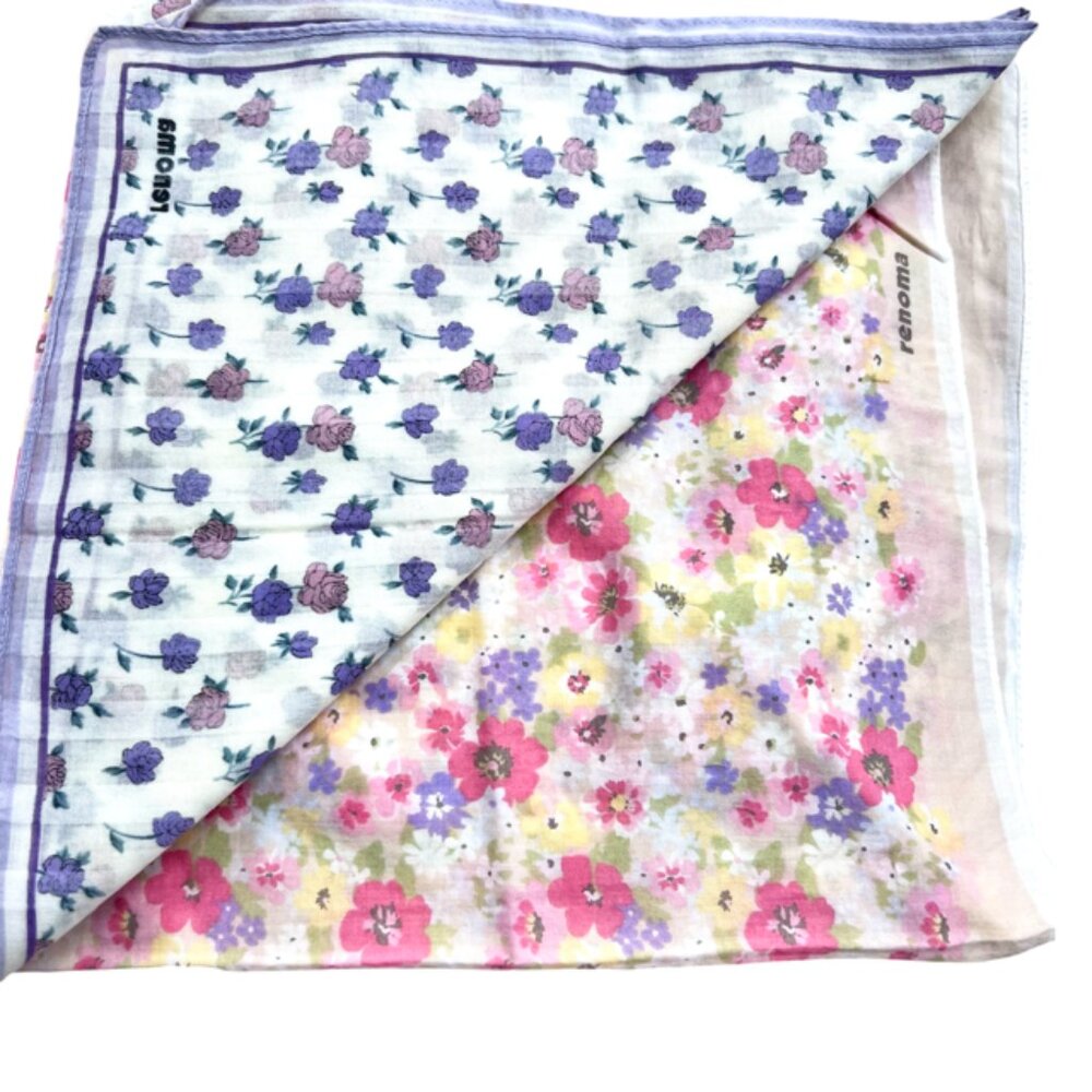 2 Renoma Paris Mini Scarf 20"  white pink  purple orange orange Floral   (43) - Picture 7 of 9